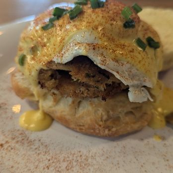 Vicious Biscuit - Crabcake, Bell Peppers, Sunny Side Up Egg and Hollandaise - Southern Near Me - Gonzales, Louisiana Vicious Biscuit - Crabcake, Bell Peppers, Sunny Side Up Egg and Hollandaise - Southern Near Me - Gonzales, Louisiana