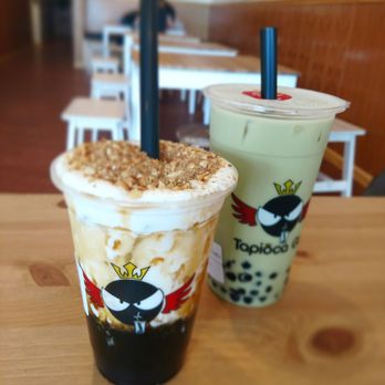 Tapioca Go - The limited edition volcannno (front) and the matcha milk tea. - Bubble Tea Near Me - Chesapeake, Virginia