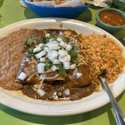 Rancho Grande Bar & Grill - Birria enchiladas, rice/beans