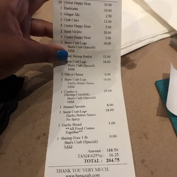 Ben's Crab - The bill for 5 people not bad - Seafood Near Me - Oceanside, New York Ben's Crab - The bill for 5 people not bad - Seafood Near Me - Oceanside, New York