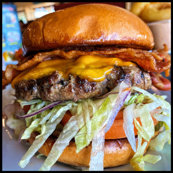 Hangout Restaurant & Beach Bar - Cheddar Bacon Burger - New American Near Me - Seal Beach, California Hangout Restaurant & Beach Bar - Cheddar Bacon Burger - New American Near Me - Seal Beach, California
