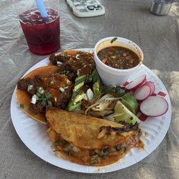 Quesabirria and 2 tacos pastor