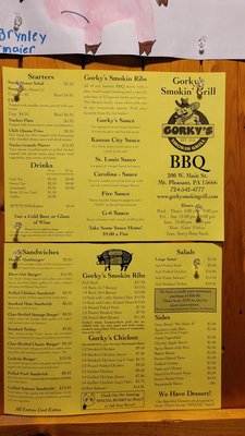 Menu photo 1 Gorky's Smokin Grill Mt Pleasant, PA