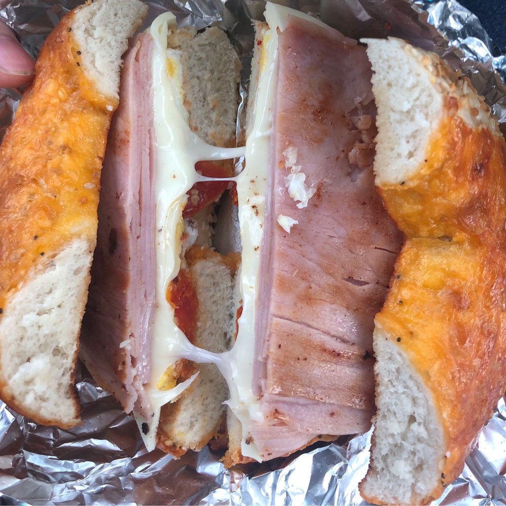 Had the Cheddar Works bagel with egg, sun dried tomatoes , Xcheese, Xham Had the Cheddar Works bagel with egg, sun dried tomatoes , Xcheese, Xham