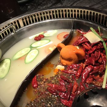Xiang Hotpot-Brooklyn - Cute spicy bear hotpot + pork bone broth on the left (highly recommend) - Chinese Near Me - Brooklyn, New York