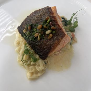 Le Jardinier - Salmon with buttery orzo - French Near Me - Miami, Florida