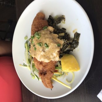 Pilot House - Fried catfish with collards and veggies $12.00 - Seafood Near Me - Wilmington, North Carolina