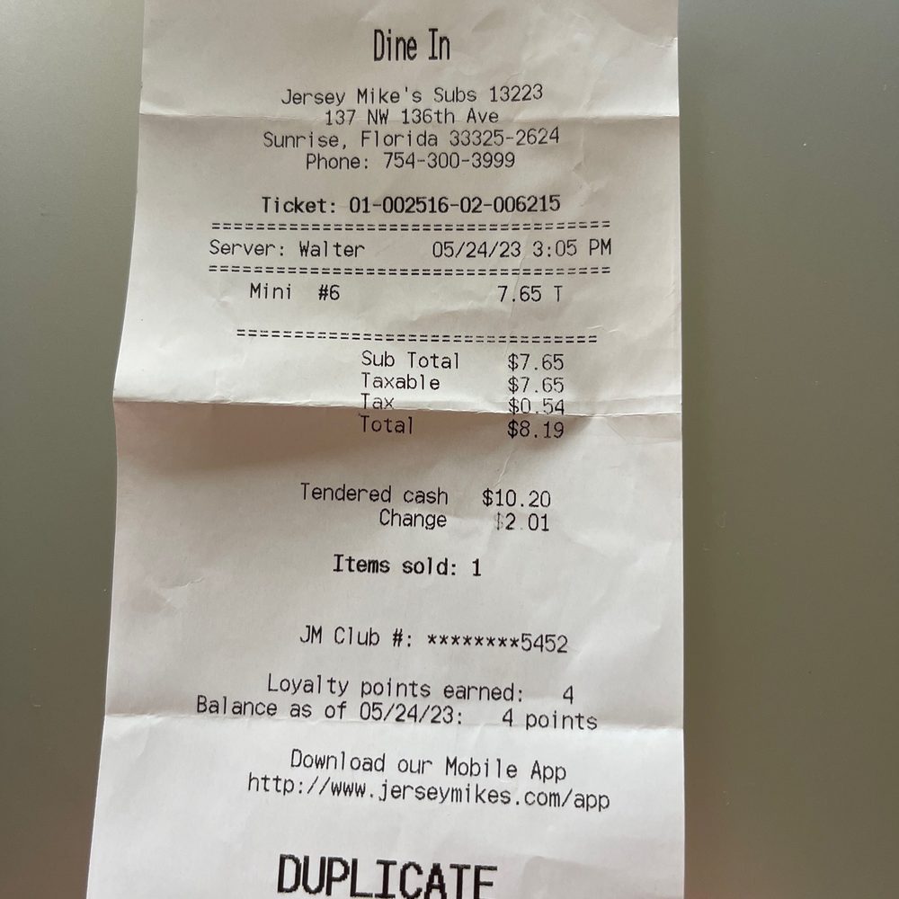 Receipt (Walter was not the server ) it was the Spanish girl. Receipt (Walter was not the server ) it was the Spanish girl.