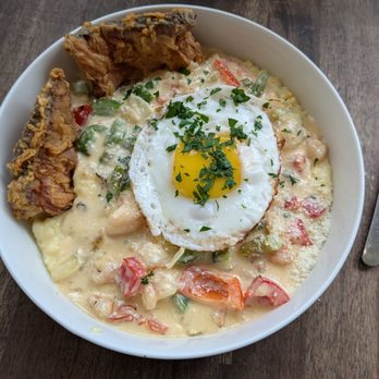 Greer Southern Table - Country fried bacon over shrimp grits - Southern Near Me - Norwalk, Connecticut