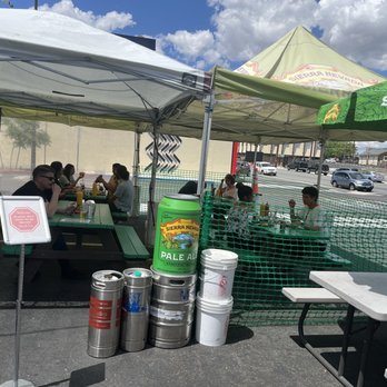 Beefy's - Outdoor seating. Some of the beer kegs - Diners Near Me - Reno, Nevada