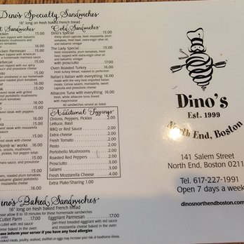 Dino's Cafe - Menu page 1. - Italian Near Me - Boston, Massachusetts Dino's Cafe - Menu page 1. - Italian Near Me - Boston, Massachusetts