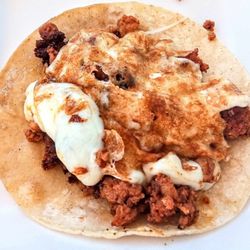 Tacos Los Compas - My chorizo taco with cheese and red sauce