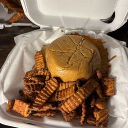 SQZ Burger - SQZ W/ Cheese & Side of Sweet potato fries