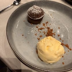 Chocolate cake and vanilla ice cream €10.00 Chocolate cake and vanilla ice cream