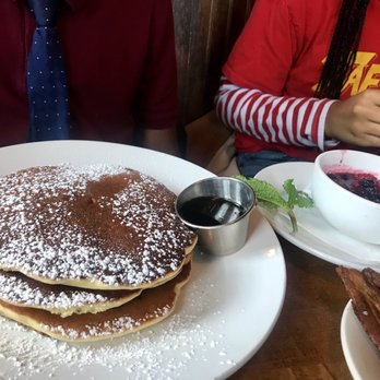 Phebe's - Pancakes with fresh fruit compote (on the side) - American Near Me - New York, New York Phebe's - Pancakes with fresh fruit compote (on the side) - American Near Me - New York, New York