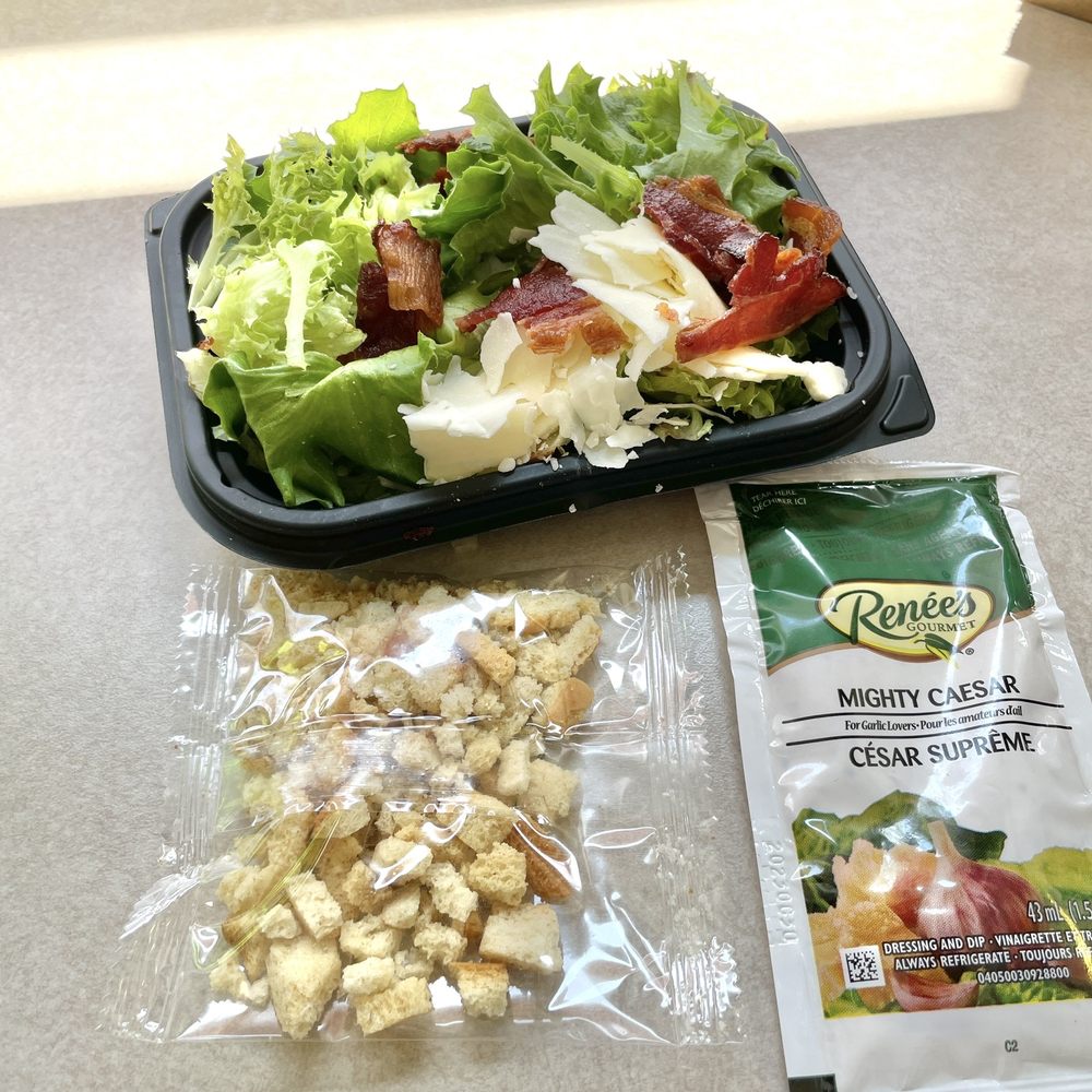 Wendy's - a salad in a plastic container and a packet of croutons - Burgers Near Me - Scarborough, Ontario