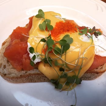 Chez Dre - Eggs royale. Salmon and a yuzu-miso hollandaise - Bakeries Near Me - South Melbourne, VIC Chez Dre - Eggs royale. Salmon and a yuzu-miso hollandaise - Bakeries Near Me - South Melbourne, VIC
