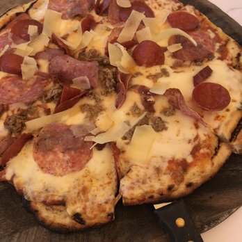 Bella Bru Cafe - Sicilian Pizza: pepperoni, Coppa, sausage, Parmesan. Medium - Breakfast & Brunch Near Me - Carmichael, California
