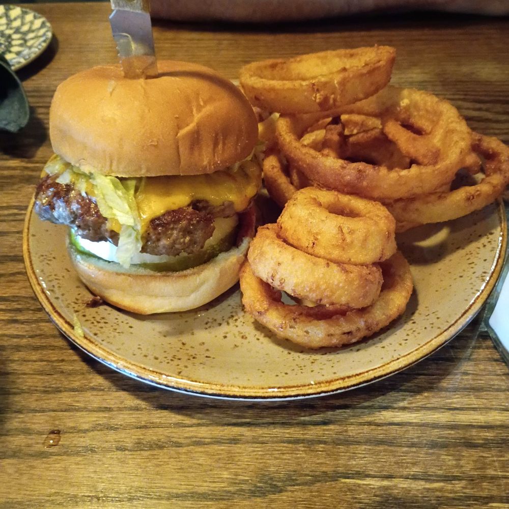 The Whiskey Six - W6 burger with onion rings. - New American Near Me - Grosse Pointe, Michigan The Whiskey Six - W6 burger with onion rings. - New American Near Me - Grosse Pointe, Michigan
