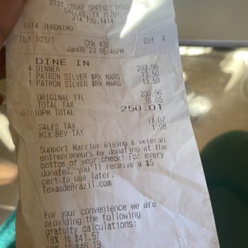 Texas de Brazil - Dallas - Receipt - Brazilian Near Me - Dallas, Texas Texas de Brazil - Dallas - Receipt - Brazilian Near Me - Dallas, Texas