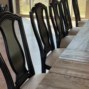 One Of A Kind Transformations - These chairs were brown with arms before Debra and Morgan transformed them with a black finish and new, stain resistant upholstery. - Furniture Repair Near Me - McKinney, Texas One Of A Kind Transformations - These chairs were brown with arms before Debra and Morgan transformed them with a black finish and new, stain resistant upholstery. - Furniture Repair Near Me - McKinney, Texas