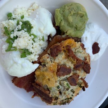 9Bar HNL - Forkwich with bacon and the bacon/cheddar/chive scuffin! Salsa on the side. - Coffee & Tea Near Me - Honolulu, Hawaii
