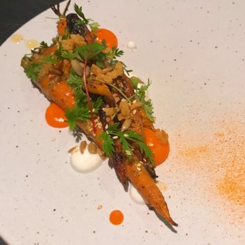 Stubborn Seed - Roasted carrots with seeds, fresh herbs, yogurt, and carrot puree. Vibrant flavors- this dish was a winner! - New American Near Me - Miami Beach, Florida