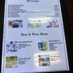 Drink menu