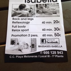 Massages Isabella - Picture of flyer with services and prices