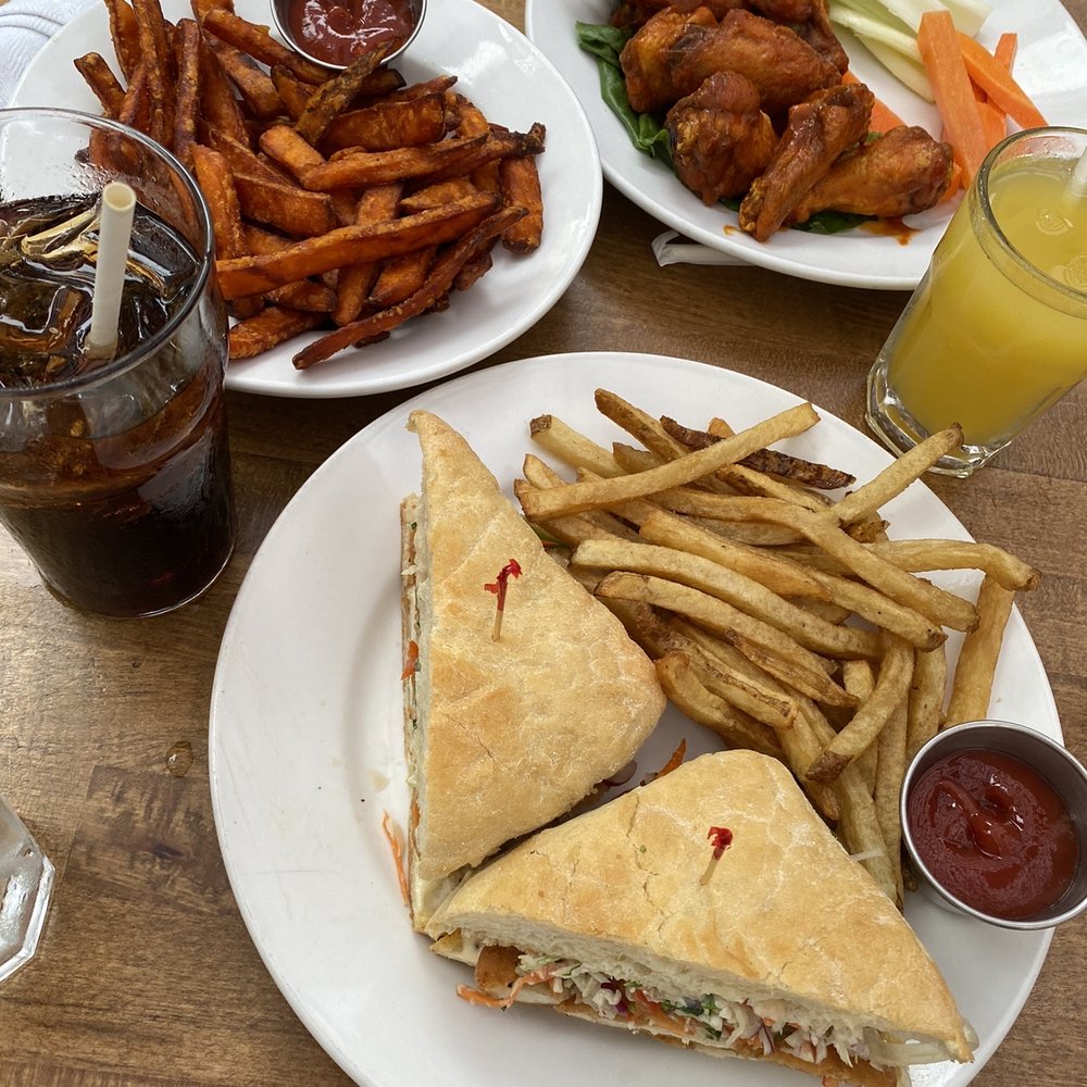 Phebe's - Crispy Chicken Sandwich Lunch Special with Chicken Wings and Sweet Potato Fries - American Near Me - New York, New York
