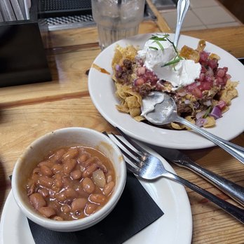 Rafters Smokehouse - a bowl of beans and a plate of nachos - Comfort Food Near Me - Enumclaw, Washington