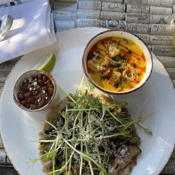 peasants FEAST - Mushroom taco and carrot ginger soup! Our waiter split for us which was very sweet and appreciated. :) - American Near Me - Solvang, California