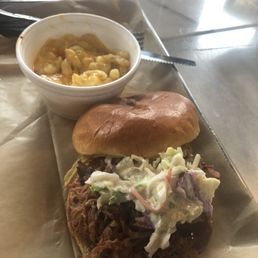 Pulled pork along with mac & cheese