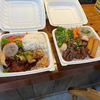Le Paradis - Grilled Pork Chop, Shrimp Cake, and Shredded Pork and Grilled Beef, shrimp, and Egg Rolls rice - Vietnamese Near Me - Hayward, California