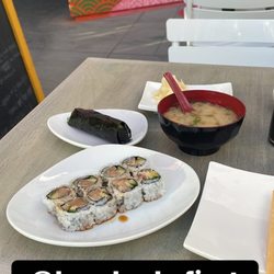 Kombu Sushi - Albacore cut roll and salmon-avocado hand roll