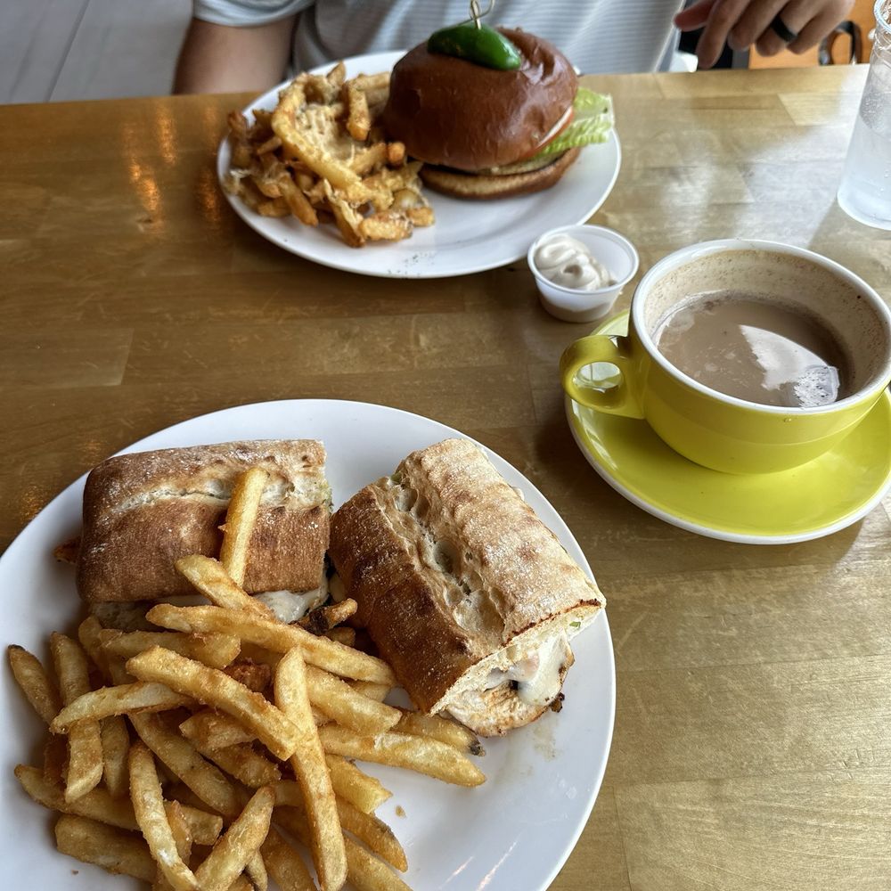 Earth Cafe - Jalapeño burger with truffle fries, chicken Grilled Chicken and Pesto Sandwich with fries - Cafes Near Me - Myrtle Beach, South Carolina Earth Cafe - Jalapeño burger with truffle fries, chicken Grilled Chicken and Pesto Sandwich with fries - Cafes Near Me - Myrtle Beach, South Carolina