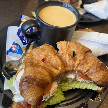 Bridge Street Coffee & Tea - Chicken bacon ranch sandwich on croissant with a cup of lobster bisque - Coffee & Tea Near Me - Labelle, Florida