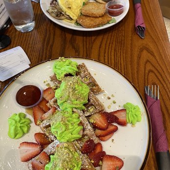 Pistachio Cafe 2 - Breakfast- mushroom & Swiss omelet , so fluffy & delicious. Waffles with strawberries & whipped cream. So much food. - Cafes Near Me - New Haven, Connecticut Pistachio Cafe 2 - Breakfast- mushroom & Swiss omelet , so fluffy & delicious. Waffles with strawberries & whipped cream. So much food. - Cafes Near Me - New Haven, Connecticut