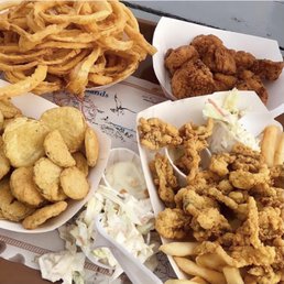 Fried Whole Belly Clam Plate, Scallops, Pickles and Onion Rings Fried Whole Belly Clam Plate, Scallops, Pickles and Onion Rings