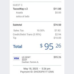 Receipt wit credit fee added Receipt wit credit fee added