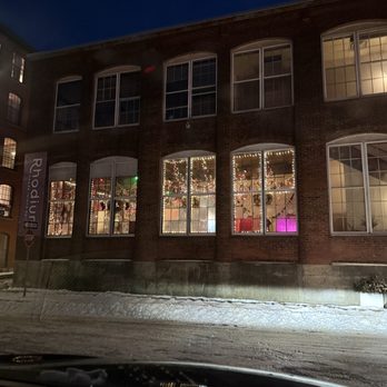 Rhode Island Spirits - Festive lights from outside - Distilleries Near Me - Pawtucket, Rhode Island