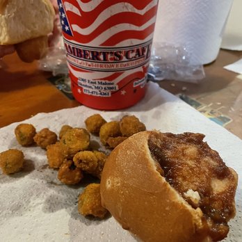 Lambert's Cafe - Drink, fried okra, throwed roll with apple butter! - Seafood Near Me - Foley, Alabama Lambert's Cafe - Drink, fried okra, throwed roll with apple butter! - Seafood Near Me - Foley, Alabama