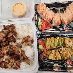 Mufu Hibachi and Sushi - Hibachi Chicken, Salmon Lover Roll and Green Dragon Roll