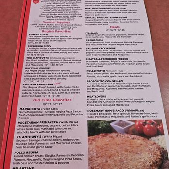 Regina Pizzeria - Menu - Pizza Near Me - Boston, Massachusetts Regina Pizzeria - Menu - Pizza Near Me - Boston, Massachusetts