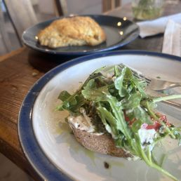 What's left of my whipped ricotta toast when I remembered to take a photo. Peach ginger scone in the background.