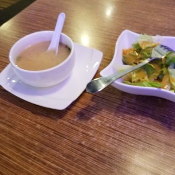 Bento Cafe - Miso soup and salad. Loved the dressing on the salad. - Sushi Bars Near Me - Fishers, Indiana