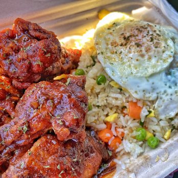 Wings 2 Go - 6 piece Jerk BBQ with fried rice and an egg on top. - Chicken Wings Near Me - Inglewood, California