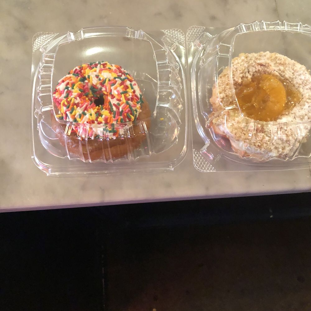 Birthday cake donut. Peach donut.