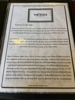 Menu photo 1 The Duke Dublin, D Menu photo 1 The Duke Dublin, D