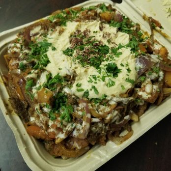 Hummus Labs - Off menu shawarma nachos (not available online, hummus is customizable) - Mediterranean Near Me - Pasadena, California